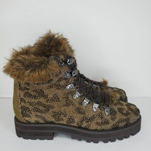 Jessica Simpson Norina Leopard Gem Faux Fur Hiking Boots Women's 6.5